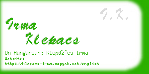 irma klepacs business card